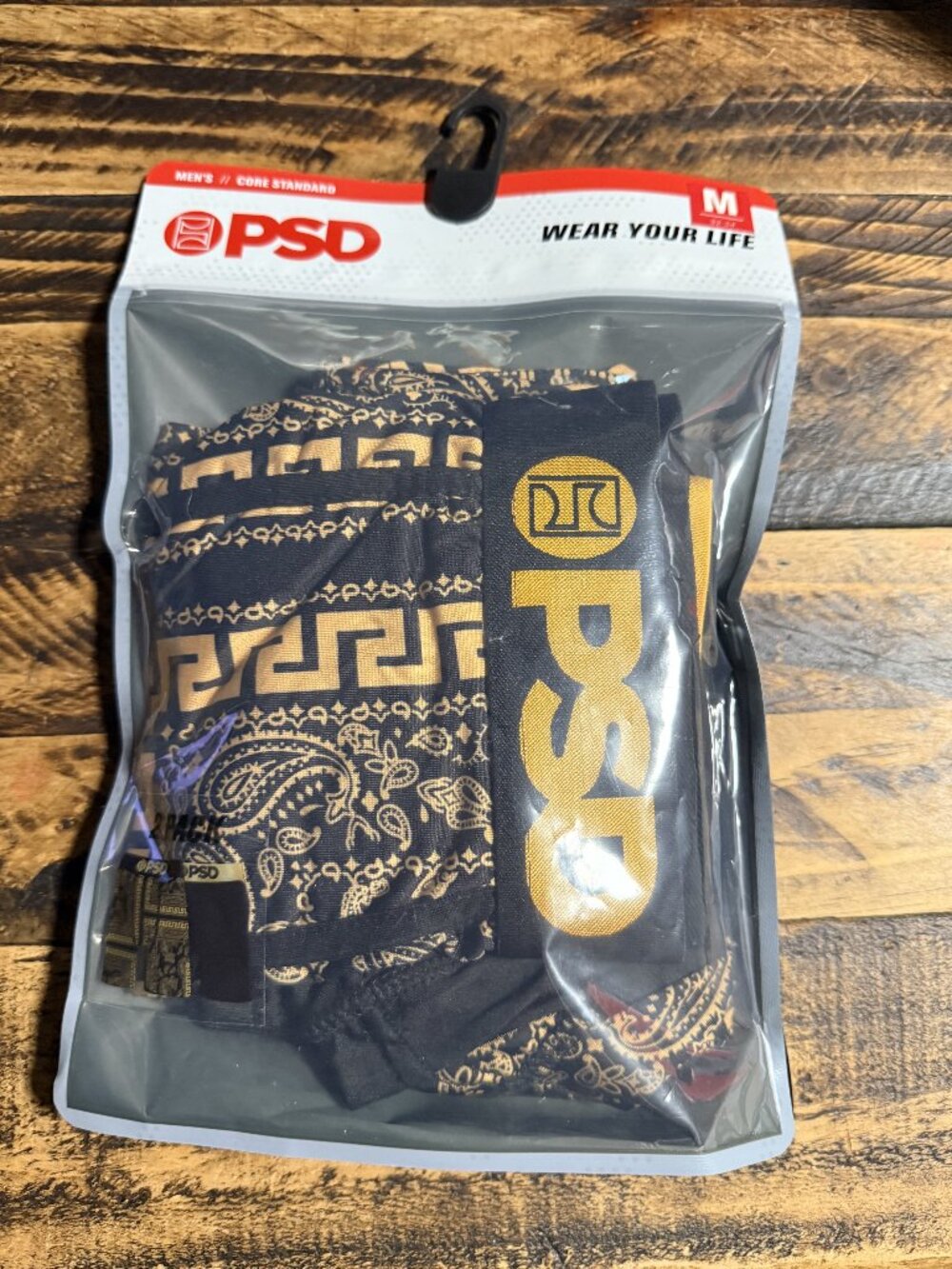 PSD Men's Core Standard Boxer Briefs 2 Pk Black/Gold Meander & Paisley Underwear